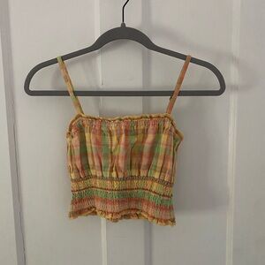 Billabong Orange Yellow Smocked Crop Camisole